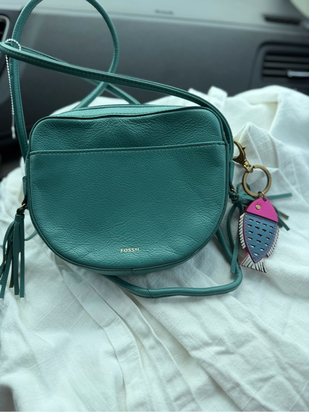 Fossil Teal Pebbled Leather Crossbody Bag